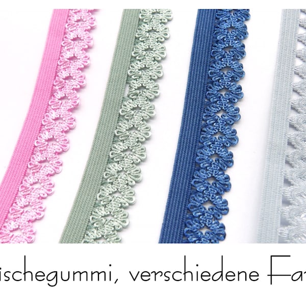 2 Meter (1,45 EUR/m) Wäschegummi mit Spitze, verschiedene Farben zur Auswahl