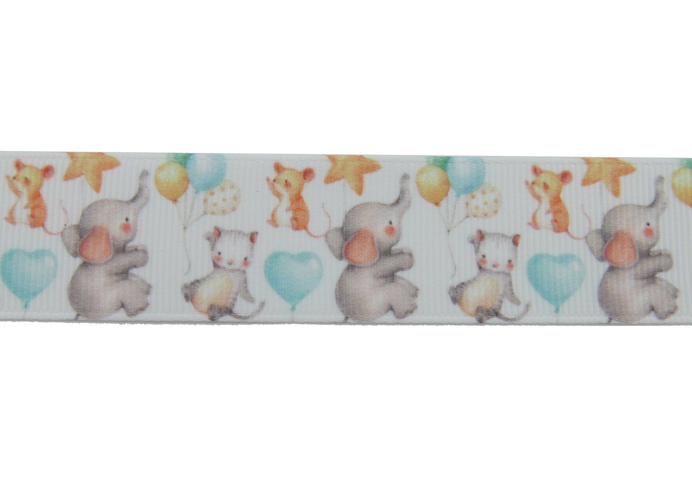 2 metros (1,70 EUR/metro), cinta de grosgrain blanca con elefantes