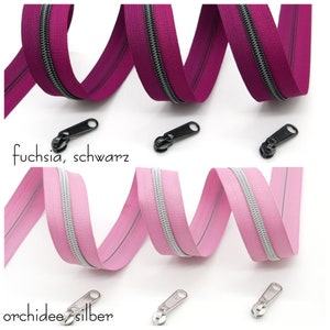 1 m endless zipper, metallized 30 mm wide including 3 sliders, pink-pink tones image 7