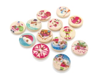 Pack of 10 wooden Christmas buttons