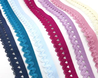 Elastico con pizzo – 23 colori | Fascia elastica in pizzo 15–20 mm | 2 m (1,45 EUR/metro) Tagliabile su misura per lingerie e fai da te