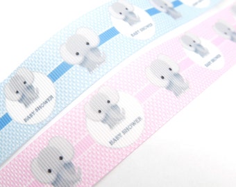 2 Meter (EUR 1,60/m), Ripsband Elefant hellblau/rosa "Baby Shower" / Taufe