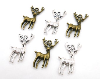 Deer pendant, 3 pieces silver and antique brass