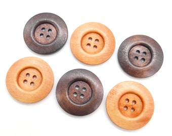 2 wooden buttons round - large, diameter 40 mm, light brown / dark brown