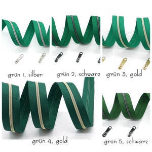 1m endlos Reißverschluss metallisiert-schmal, inkl. 3 passenden Schieber, verschiedene rot-gelb-grün-Töne Bild 3