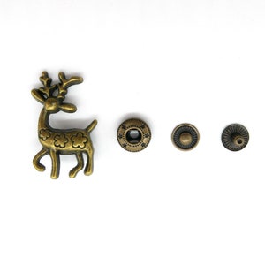 Pacote de 5, fechos de pressão de metal de rena, cor de latão antigo/latão antigo