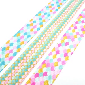 2 meter (EUR 1,60/meter), grosgrain lint met schubbenpatroon roze roze mint turquoise