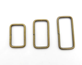 Square ring, antique brass, passage 25 mm, 32 mm, 38 mm