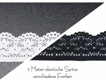 2 Meter (1,35/m) elastische Spitze, 25 mm breit, schwarz oder weiß