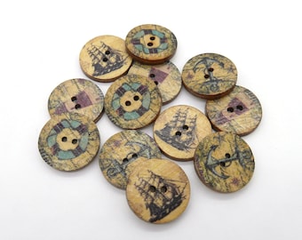 10 boutons en bois maritime