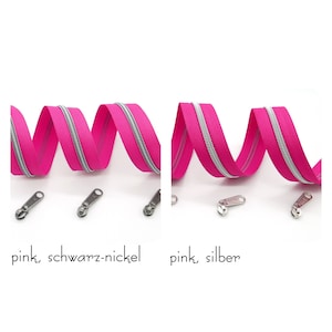 1 m endless zipper, metallized 30 mm wide including 3 sliders, pink-pink tones image 9