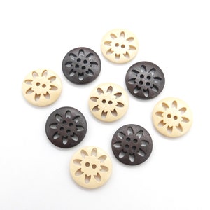 5 pieces, wooden buttons in vintage style dark brown and beige to choose from image 2