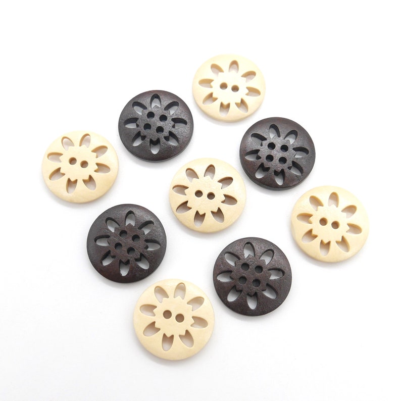 5 pieces, wooden buttons in vintage style dark brown and beige to choose from image 2