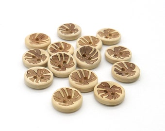 10 wooden buttons palm / monstera, diameter approx. 15 mm