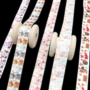 2 meter (EUR 1,60/meter) grosgrain lint dierenparade 1 - diverse motieven: kat, hond, vos, flamingo, koeien, olifant