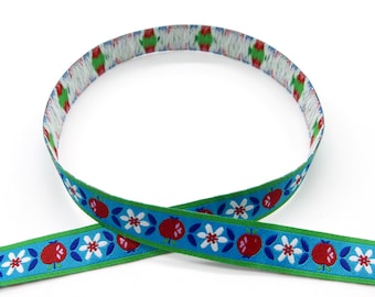 2 Meter (1,45 Euro/m) Webband blau mit Apfel und Blumen, Tracht