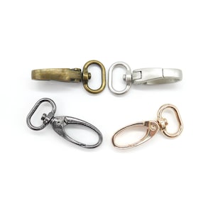 4 drehbare Karabinerhaken „oval“, Durchlass oval ca. 15mm, schwarz, messing-antik, gold, silber