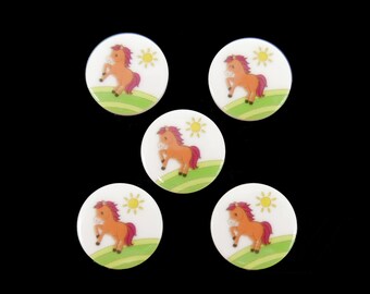 2 children's buttons made of plastic horse/pony, diameter 15 mm