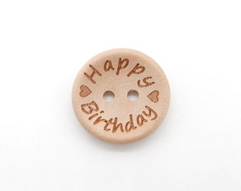 10 wooden buttons 20 mm "Happy Birthday"