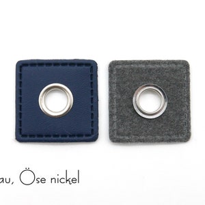 2 eyelet patches made of imitation leather, 3 x 3 cm, opening 8 mm Blue