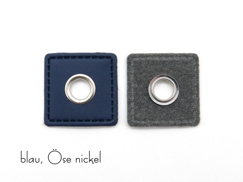 2 eyelet patches made of imitation leather, 3 x 3 cm, opening 8 mm Blue