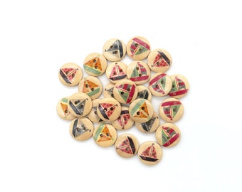 Wooden buttons sailing ships, 10 pieces