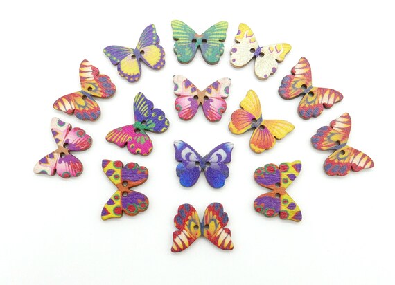 Schmetterling Holzknöpfe 10 Stück – bunte Knöpfe für Nähen, DIY Kleidung, Kinderkleidung & Basteln