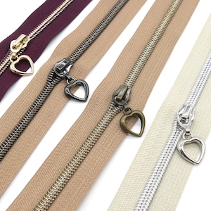 Heart slider for zipper silver, antique brass, gold, rose gold (copper), black (gun metal)
