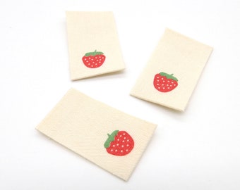 Etiquette en tissu imprimée fraise - 10 pièces