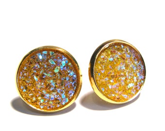 Ohrstecker Glitzer Cabochon gelb/gold