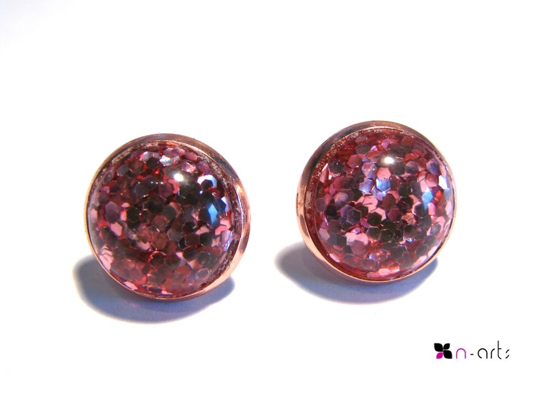 Ohrstecker Cabochon Pailetten rosa/pink Bild 1