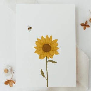 Postkarte Sonnenblume & Biene - A6 / Florale Grußkarte, Freundschaft, Geschenkkarte, Sunflower