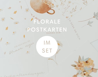 Postkarten SET - 7 florales Karten im Set - Grußkarten, Geburtstag, alles Liebe, Ermutigung, Freundschaft