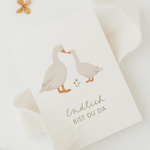 Postkarte Endlich bist du da - Gänse - A6 / Kinderzimmer, Postkarte zur Geburt, Kindergeburtstag, Geschwister, Postkarte Mama & Kind