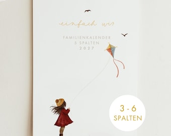 Familienkalender 2027 mit 4, 5 oder 6 Spalten in A3, Familienplaner, Wandkalender, Jahreskalender zum aufhängen, ruhige handgemalte Motive