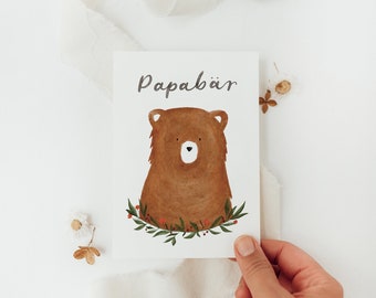 Postkarte Papabär A6 / Geschenk für Papa, Karte zur Geburt, Geschenk zum Vatertag, Geburtstagskarte Männer