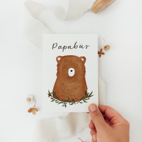 Postkarte Papabär A6 / Geschenk für Papa, Karte zur Geburt, Geschenk zum Vatertag, Geburtstagskarte Männer