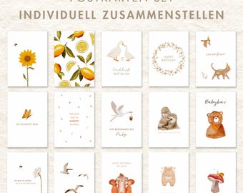 Postkarten SET - individuell zusammenstellen / Karten Set - Grußkarten, Geburtstag, zur Geburt, alles Liebe, Tiere, Illustrationen