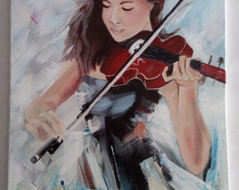 Unikat Gemälde (Einmalig) "Geigenspielerin" 50 x 40 x 1,7 cm Acryl auf Leinwand