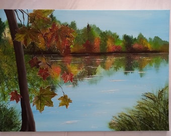 Unikat Gemälde (Einmalig) "Herbst am See" 50 x 70 x 1,7 cm  Bild Acryl auf Leinwand