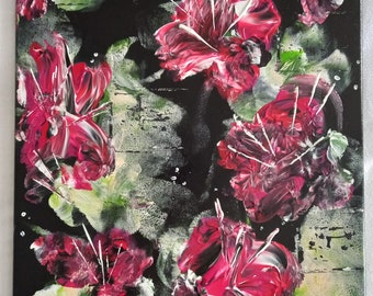 Unikat Gemälde (Einmalig) "Rote Blumen" 40 x 50 x 1,7 cm Acryl auf Leinwand