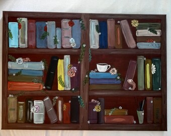 Unikat Gemälde (Einmalig) "Bücherregal" 50 x 70 x 1,8 cm  Bild Acryl auf Leinwand