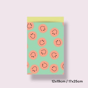 Geschenktüten Smiley türkis orange | Papiertüten Flatbags Geschenktüten Kindergeburtstag retro