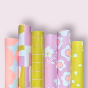Geschenkpapier Rolle Mix Frühling  Blumen |  Grün Gelb Rosa |  3m