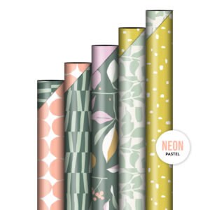 Geschenkpapier Rolle Mix Herbst Blätter Blumen | Türkis Grün Gelb Rosa |  3m