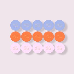 Aufkleber With love | rund, blau, orange, rosa