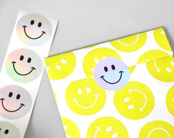 Aufkleber Smiley holografisch | Sticker Goldeffekt Verpackung Party Geschenk retro