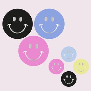 Aufkleber Smiley blau, beige, rot, grün | Sticker Goldeffekt Verpackung Party Geschenk retro
