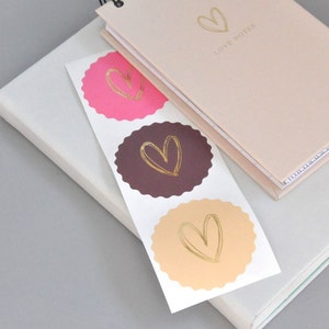 Aufkleber Herz Pink Bordeaux Creme | Goldfolie Sticker Hochzeit Goldeffekt Geschenkaufkleber Party rund
