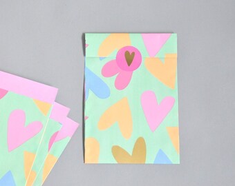 Geschenktüten Herzen Valentinstag   | bunt  | Papiertüten Flatbags